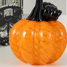 Glitzhome 4.75"H Halloween Striped Glass Pumpkin with Bow