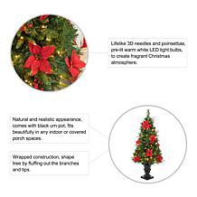 Glitzhome 4ft Pre-Lit Poinsettia Artificial Christmas Porch Tree