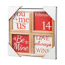 Glitzhome 4in H Set of 4 Valentine's Wooden Block Table Decor