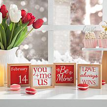 Glitzhome 4in H Set of 4 Valentine's Wooden Block Table Decor