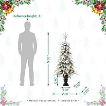 Glitzhome 5' Flocked Fir Artificial Christmas Tree with White Lights