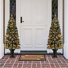 Glitzhome 5 Ft. 130-Light Flocked Pine Artificial Christmas Porch Tree