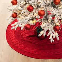 Glitzhome 52" Knitted Acrylic Red Christmas Tree Skirt