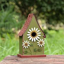 Glitzhome 52.5" Green Metal Birdhouse with Flower Accents