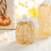 Glitzhome 5.5"H Fall Amber Dots Glass Pumpkin