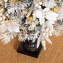 Glitzhome 5ft Poinsettia Flocked Pine Artificial Christmas Porch Tree