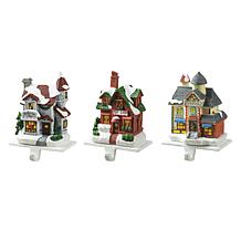 Glitzhome 6" 3-pk of Lighted Resin House Stocking Holders