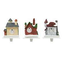 Glitzhome 6" 3-pk of Lighted Resin House Stocking Holders
