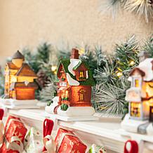 Glitzhome 6" 3-pk of Lighted Resin House Stocking Holders