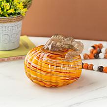 Glitzhome 6" Fall Multi Stripes Glass Pumpkin
