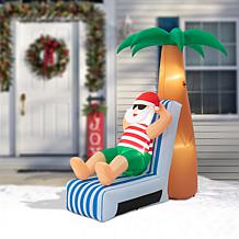Glitzhome 6' Lighted Inflatable Santa under Palm Tree