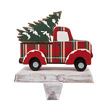 Glitzhome 6" Wooden and Metal Red Truck Stocking Holder