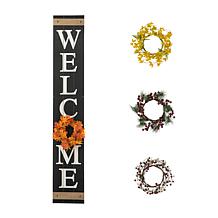 Glitzhome 60" Wooden Welcome Porch Sign w/4 Interchangeable Wreaths