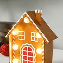 Glitzhome 6.75" H Marquee LED Metal Gingerbread House Stocking Holder
