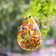 Glitzhome 6.75''H Glass Water Drop Hanging Orange Dots Birdfeeder