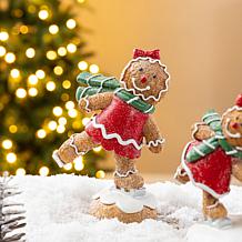 Glitzhome 6"H S/3 Christmas Resin Skiing Gingerbread Man Table Decor