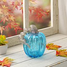 Glitzhome 6in. H Blue Glass Pumpkin