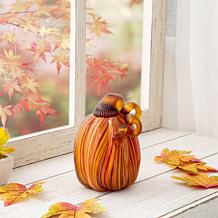 Glitzhome 6in. H Multi Striped Glass Pumpkin