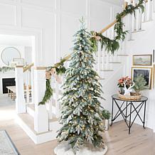 Glitzhome 7.5ft Pre-Lit Flock Pencil Spruce Artificial Christmas Tree