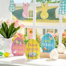 Glitzhome 7.5in H Set of 3 Easter Wooden Easter Egg Table Decor