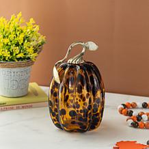 Glitzhome 7.75"H Amber Dots Glass Pumpkin