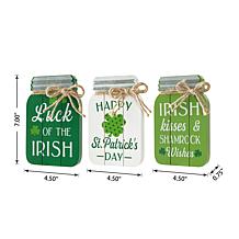 Glitzhome 7in H Set of 3 St. Patrick's Wooden Mason Jar Table decor