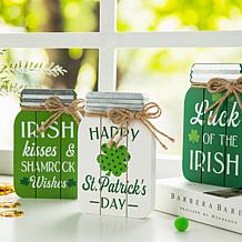 Glitzhome 7in H Set of 3 St. Patrick's Wooden Mason Jar Table decor