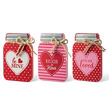 Glitzhome 7in H Set of 3 Valentine's Wooden Mason Jar Table Decor