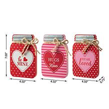 Glitzhome 7in H Set of 3 Valentine's Wooden Mason Jar Table Decor