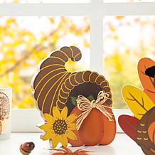 Glitzhome 7in. H Thanksgiving Wooden Pumpkin /Turkey /Croissant Decor