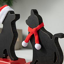 Glitzhome 7in. H Wooden Metal Cat & Dog Christmas Stocking Holder