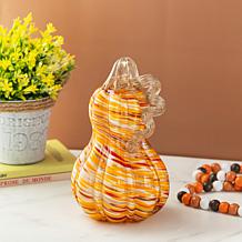 Glitzhome 8.5"H Fall Multi Stripes Glass Gourd
