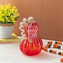 Glitzhome 8.5"H Fall Red Glass Gourd with Glitter