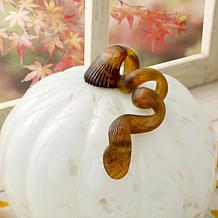 Glitzhome 8.5in. D Golden and White Glass Pumpkin