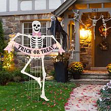 Glitzhome 86.25"H Lighted Halloween 2D Pink Skeleton Outdoor Décor