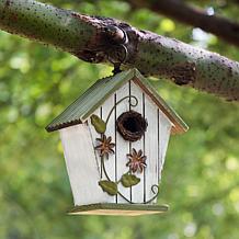 Glitzhome 8.75" Solid Wood Distressed Birdhouse with 3D Floral Accents