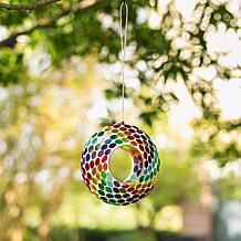 Glitzhome 8''D Glass Round Hanging Multi-Color Mosaic Birdfeeder