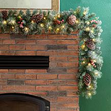 Glitzhome 9' Glittered Pine Cone Christmas Garland w/White LED Lights
