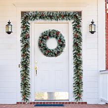 Glitzhome 9' Pre-Lit Greenery Christmas Garland with 50 White Lights