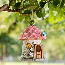 Glitzhome 9" Resin Birdhouse with Rope and Floral Design