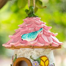 Glitzhome 9" Resin Birdhouse with Rope and Floral Design