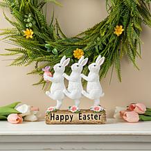 Glitzhome 9.25in H Easter Resin Triple Bunny Table Decor