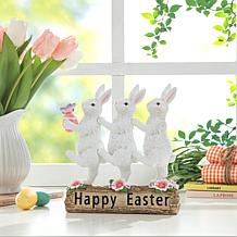 Glitzhome 9.25in H Easter Resin Triple Bunny Table Decor