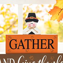 Glitzhome 9.5in. L Thanksgiving Wooden Pilgrim Table Block Sign