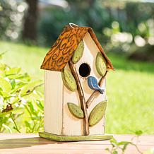 Glitzhome 9.75" Distressed Solid Wood Birdhouse with Leaves