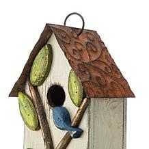 Glitzhome 9.75" Distressed Solid Wood Birdhouse with Leaves