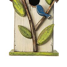 Glitzhome 9.75" Distressed Solid Wood Birdhouse with Leaves