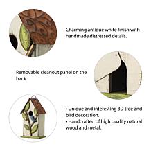 Glitzhome 9.75" Distressed Solid Wood Birdhouse with Leaves