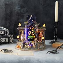 Glitzhome 9.75"H Lighted Resin Halloween Haunted House Village