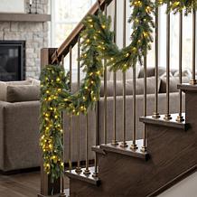 Glitzhome 9ft Pre-Lit Greenery Pine Garland with 200 White/Multi-co...